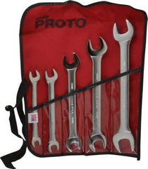 Proto - 5 Piece, 10mm x 11mm to 21mm x 23mm, Open End Wrench Set - Metric Measurement Standard, Satin Finish, Comes in Nylon Roll - Benchmark Tooling