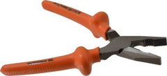 Facom - 8-1/8" OAL, 1-37/64" Jaw Length x 1-9/16" Jaw Width, Side Cutting Linesman's Pliers - Serrated Jaw, Flat Nose Head, Cushion Grip Handles - Benchmark Tooling