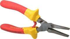 Facom - 6-19/32" OAL, 1-13/16" Jaw Length x 11/32" Jaw Width, Long Nose Insulated Pliers - Serrated Jaw, Flat Nose Head, Cushion Grip Handles - Benchmark Tooling