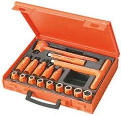 Facom - 17 Piece 1/2" Drive Socket Set - 12 Points, 8mm to 19mm Range, Metric Measurement Standard - Benchmark Tooling