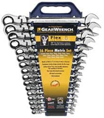 GearWrench - 16 Piece, 8mm to 25mm, Combination Wrench Set - Metric Measurement Standard, Chrome Finish, Comes in Tray - Benchmark Tooling