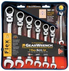 GearWrench - 7 Piece, 10mm to 19mm, Ratcheting Combination Wrench Set - Metric Measurement Standard, Chrome Finish, Comes in Tray - Benchmark Tooling