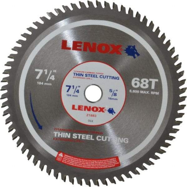 Lenox - 7-1/4" Diam, 5/8" Arbor Hole Diam, 68 Tooth Wet & Dry Cut Saw Blade - Titanium Carbide-Tipped, General Purpose Action, Standard Round Arbor - Benchmark Tooling