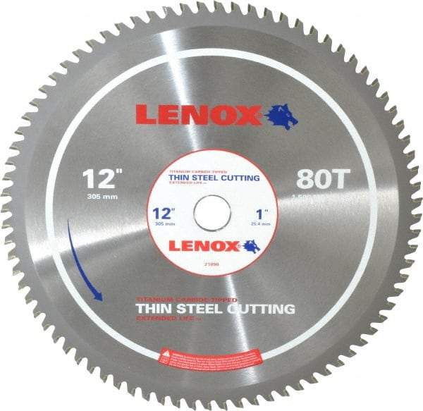 Lenox - 12" Diam, 1" Arbor Hole Diam, 80 Tooth Wet & Dry Cut Saw Blade - Titanium Carbide-Tipped, General Purpose Action, Standard Round Arbor - Benchmark Tooling