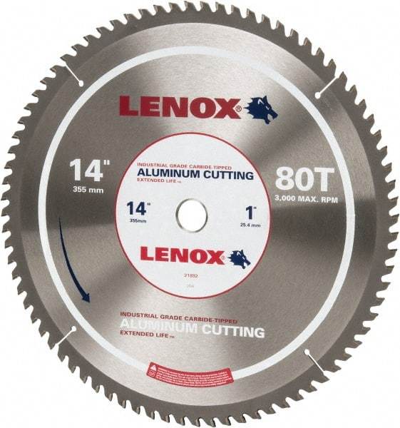 Lenox - 14" Diam, 1" Arbor Hole Diam, 80 Tooth Wet & Dry Cut Saw Blade - Titanium Carbide-Tipped, General Purpose Action, Standard Round Arbor - Benchmark Tooling