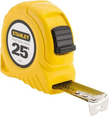 Stanley - 25' x 1" Yellow Blade Tape Measure - 1/16 & 1/8" Graduation, Inch Graduation Style, Yellow Case - Benchmark Tooling