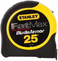 Stanley - 25' x 1-1/4" Yellow Blade Tape Measure - 1/16" Graduation, Inch Graduation Style, Yellow/Black Case - Benchmark Tooling