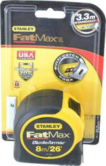 Stanley - 26' x 1-1/4" Yellow Blade Tape Measure - 1/32 & 1/16" & 1mm Graduation, Inch/Metric Graduation Style, Yellow/Black Case - Benchmark Tooling