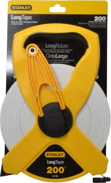 Stanley - 200' x 1/2" Tape Measure - 1/8" & 1/100 & 1/10' Graduation, Engineer Scale Graduation Style, Yellow/Black Case - Benchmark Tooling