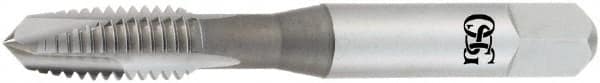 OSG - 1/4-28 UNF, 3 Flute, TiN Finish, High Speed Steel Spiral Point Tap - Plug Chamfer, Right Hand Thread, 2-1/2" OAL, 1" Thread Length, 0.255" Shank Diam, 3B Class of Fit - Exact Industrial Supply