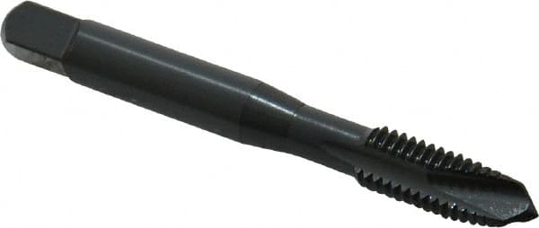 OSG - M8x1.25 Metric Coarse, 3 Flute, Oxide Finish, High Speed Steel Spiral Point Tap - Plug Chamfer, Right Hand Thread, 2-23/32" OAL, 1-1/8" Thread Length, 0.318" Shank Diam, 6H Class of Fit, Series 288 - Exact Industrial Supply