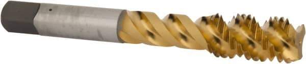 OSG - M12x1.75 Metric Coarse 3 Flute 6H Bottoming Spiral Flute Tap - High Speed Steel, TiN Finish, 3-3/8" OAL, Right Hand Flute, Right Hand Thread - Benchmark Tooling