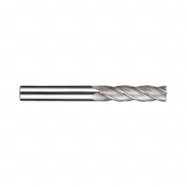 SGS - 5/16", 1-1/8" LOC, 5/16" Shank Diam, 3" OAL, 4 Flute, Solid Carbide Square End Mill - Single End, TiN Finish, Spiral Flute, 30° Helix, Centercutting, Right Hand Cut, Right Hand Flute, Series 1L - Benchmark Tooling