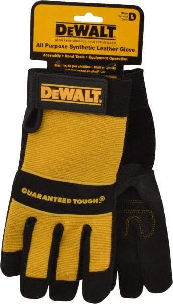 DeWALT - Size L (9) Synthetic Leather General Protection Work Gloves - For General Purpose, Uncoated, Hook & Loop Cuff, Full Fingered, Black/Yellow, Paired - Benchmark Tooling