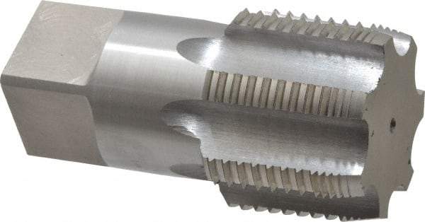 Interstate - 2 - 11-1/2 NPT, 7 Flutes, Bright Finish, High Speed Steel, Interrupted Thread Pipe Tap - 1-7/8 Inch Shank Diameter, 1-7/8 Inch Shank Diameter, 1-3/4 Inch Thread Length, 1.40 Inch Square Size, Regular Hook - Benchmark Tooling