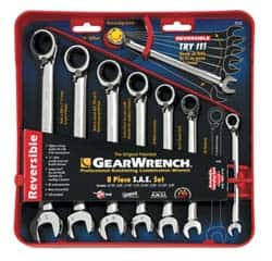 GearWrench - 8 Piece, 5/16" to 3/4", Ratcheting Combination Wrench Set - Inch Measurement Standard, Chrome Finish, Comes in Tray - Benchmark Tooling