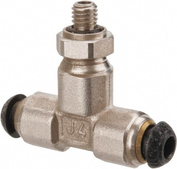 Parker - 4mm Outside Diam, M5x0.8 Metric, Nickel Plated Brass Push-to-Connect Tube Male Branch Tee - 300 Max psi, Tube to Metric Thread Connection - Benchmark Tooling