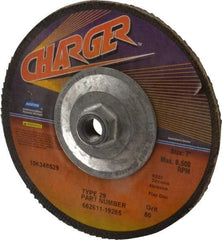 Norton - 80 Grit, 7" Disc Diam, 5/8-11 Center Hole, Type 29 Zirconia Alumina Flap Disc - 8,600 Max RPM, Fiberglass Backing, Coated - Benchmark Tooling