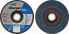 Norton - 40 Grit, 7" Disc Diam, 7/8" Center Hole, Type 29 Zirconia Alumina Flap Disc - 8,600 Max RPM, Fiberglass Backing, Arbor Attaching System, Coated - Benchmark Tooling