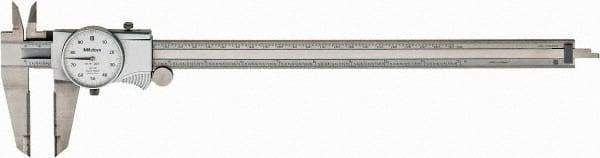 Mitutoyo - 0" to 12" Range, 0.001" Graduation, 0.1" per Revolution, Dial Caliper - White Face, 2-1/2" Jaw Length, Accurate to 0.0020" - Benchmark Tooling