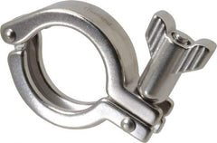 VNE - 1-1/2", Clamp Style, Sanitary Stainless Steel Pipe Double Hinged Clamp with Holed Wing Nut - Grade 304 - Benchmark Tooling
