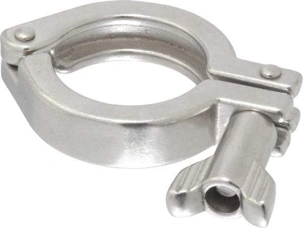 VNE - 1-1/2", Clamp Style, Sanitary Stainless Steel Pipe Clamp with Wing Nut - Grade 304 - Benchmark Tooling