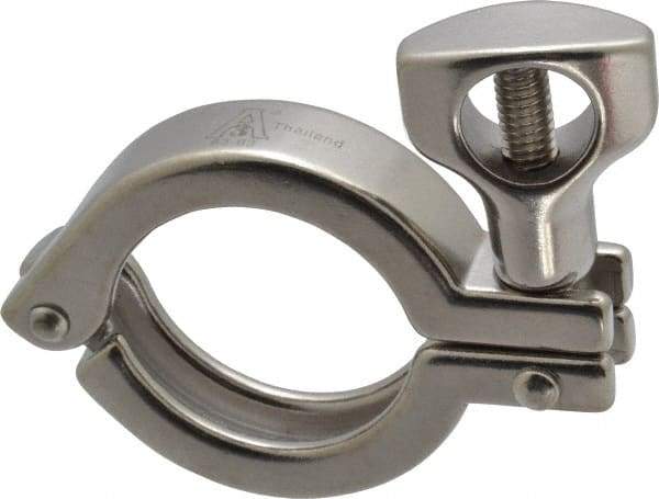 VNE - 1-1/2", Clamp Style, Sanitary Stainless Steel Pipe Clamp with Holed Wing Nut - Grade 304 - Benchmark Tooling