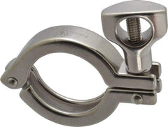 VNE - 1-1/2", Clamp Style, Sanitary Stainless Steel Pipe Clamp with Holed Wing Nut - Grade 304 - Benchmark Tooling
