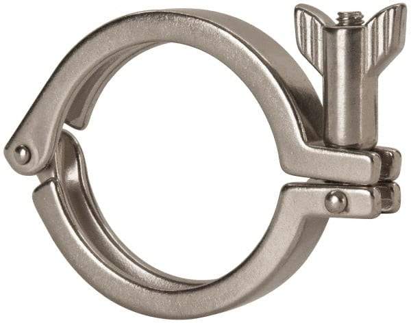 VNE - 2-1/2", Clamp Style, Sanitary Stainless Steel Pipe Clamp with Wing Nut - Grade 304 - Benchmark Tooling