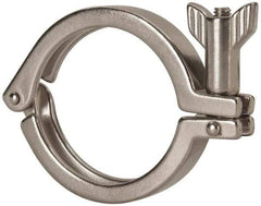 VNE - 2-1/2", Clamp Style, Sanitary Stainless Steel Pipe Clamp with Wing Nut - Grade 304 - Benchmark Tooling