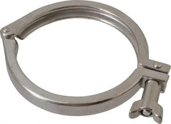 VNE - 4", Clamp Style, Sanitary Stainless Steel Pipe Clamp with Wing Nut - Grade 304 - Benchmark Tooling