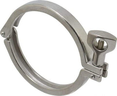 VNE - 4", Clamp Style, Sanitary Stainless Steel Pipe Clamp with Holed Wing Nut - Grade 304 - Benchmark Tooling