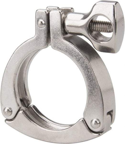 VNE - 2", Clamp Style, Sanitary Stainless Steel Pipe Three Piece Clamp with Holed Wing Nut - Grade 304 - Benchmark Tooling