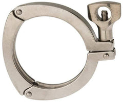 VNE - 3", Clamp Style, Sanitary Stainless Steel Pipe Three Piece Clamp with Holed Wing Nut - Grade 304 - Benchmark Tooling