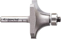 Amana Tool - 1-1/2" Cut Diam, 3/4" Length of Cut, 2 Flute Round-Over Edge Profile Router Bit - Carbide-Tipped, 1/4" Shank Diam, 2-1/4" OAL, Uncoated - Benchmark Tooling