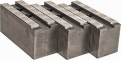 Abbott Workholding Products - 15 to 18" Chuck Capacity, 1.5mm x 60° Serrated Attachment, Square Soft Lathe Chuck Jaw - 3 Jaws, Steel, 1.6929" Btw Mount Hole Ctrs, 6-1/2" Long x 2-1/2" Wide x 3" High, 0.8661" Groove, 0.7874" & 20mm Fastener - Benchmark Tooling