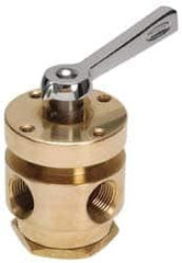 Made in USA - Flow Diverting Valves; Pipe Size: 1/4 (Inch); Type: 2-Way ; Style: No Stack ; Material: Brass ; Rotor Material: Stainless Steel ; Seal Material: Viton O-Ring Set - Exact Industrial Supply