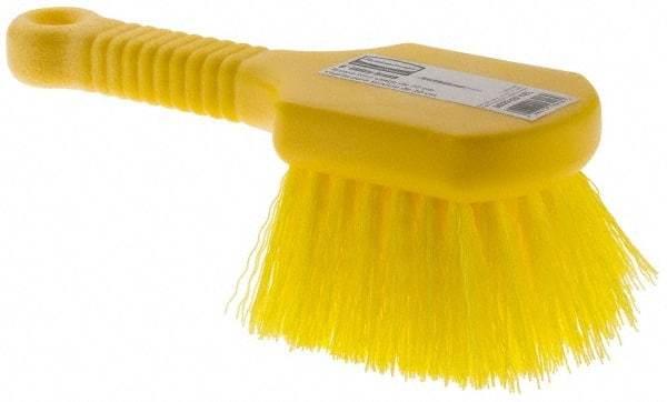 Rubbermaid - Synthetic Utility Scrub Brush - 8" OAL, Short Handle, Yellow, Plastic Block - Benchmark Tooling