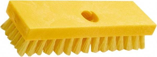 Rubbermaid - 1" Bristle Length, Polypropylene Scrub Brush - 8" OAL, Threaded Handle, Yellow, Plastic Block - Benchmark Tooling