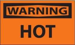 NMC - Accident Prevention Label, Header: WARNING - Legend: Warning - Hot, English, Black & Orange, 5" Long x 3" High, Sign Muscle Finish - Benchmark Tooling