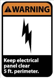 NMC - "Warning - Keep Electrical Panel Clear 5 Ft. Perimeter", 14" Long x 10" Wide, Pressure-Sensitive Vinyl Safety Sign - Rectangle, 0.004" Thick, Use for Accident Prevention - Benchmark Tooling