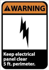 NMC - "Warning - Keep Electrical Panel Clear 5 Ft. Perimeter", 14" Long x 10" Wide, Rigid Plastic Safety Sign - Rectangle, 0.05" Thick, Use for Accident Prevention - Benchmark Tooling