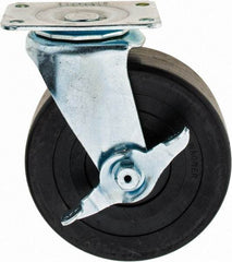 E.R. Wagner - 5" Diam x 2" Wide x 6" OAH Top Plate Mount Swivel Caster with Brake - Hard Rubber, 450 Lb Capacity, 2-3/4 x 3-3/4" Plate - Benchmark Tooling