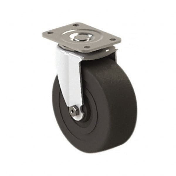 E.R. Wagner - 5" Diam x 2" Wide x 6" OAH Top Plate Mount Swivel Caster - Soft Rubber, 350 Lb Capacity, Roller Bearing, 2-3/4 x 3-3/4" Plate - Benchmark Tooling