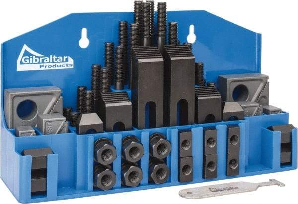 Gibraltar - 52 Piece Fixturing Step Block & Clamp Set with 1" Step Block, 5/8" T-Slot, 1/2-13 Stud Thread - 1" Nut Width, 3, 4, 5, 6, 7 & 8" Stud Lengths - Benchmark Tooling