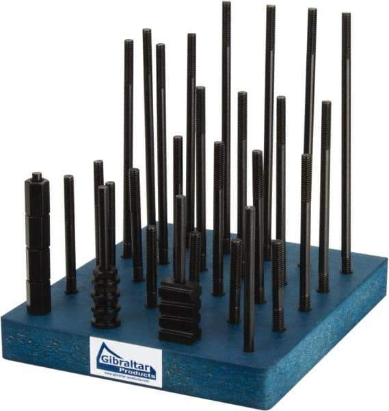 Gibraltar - 38 Piece, 5/16-18 Stud, 3/8" T Slot, T Nut & Stud Kit - 5/8" T-Slot Nut Width, 3, 4, 5, 6, 7, 8" Stud Lengths - Benchmark Tooling