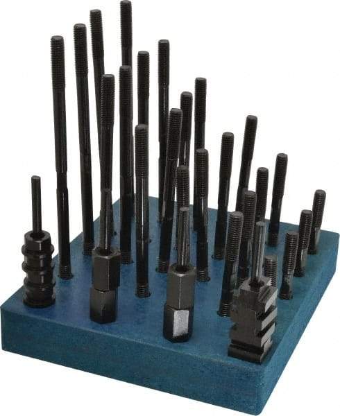 Gibraltar - 38 Piece, 3/8-16 Stud, 1/2" T Slot, T Nut & Stud Kit - 7/8" T-Slot Nut Width, 3, 4, 5, 6, 7, 8" Stud Lengths - Benchmark Tooling