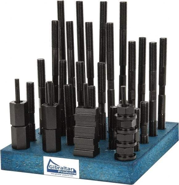 Gibraltar - 38 Piece, 1/2-13 Stud, 9/16" T Slot, T Nut & Stud Kit - 7/8" T-Slot Nut Width, 3, 4, 5, 6, 7, 8" Stud Lengths - Benchmark Tooling