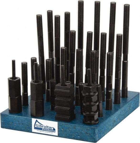 Gibraltar - 38 Piece, 1/2-13 Stud, 5/8" T Slot, T Nut & Stud Kit - 1" T-Slot Nut Width, 3, 4, 5, 6, 7, 8" Stud Lengths - Benchmark Tooling