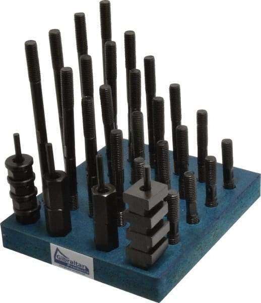 Gibraltar - 38 Piece, 1/2-13 Stud, 11/16" T Slot, T Nut & Stud Kit - 1-1/8" T-Slot Nut Width, 3, 4, 5, 6, 7, 8" Stud Lengths - Benchmark Tooling